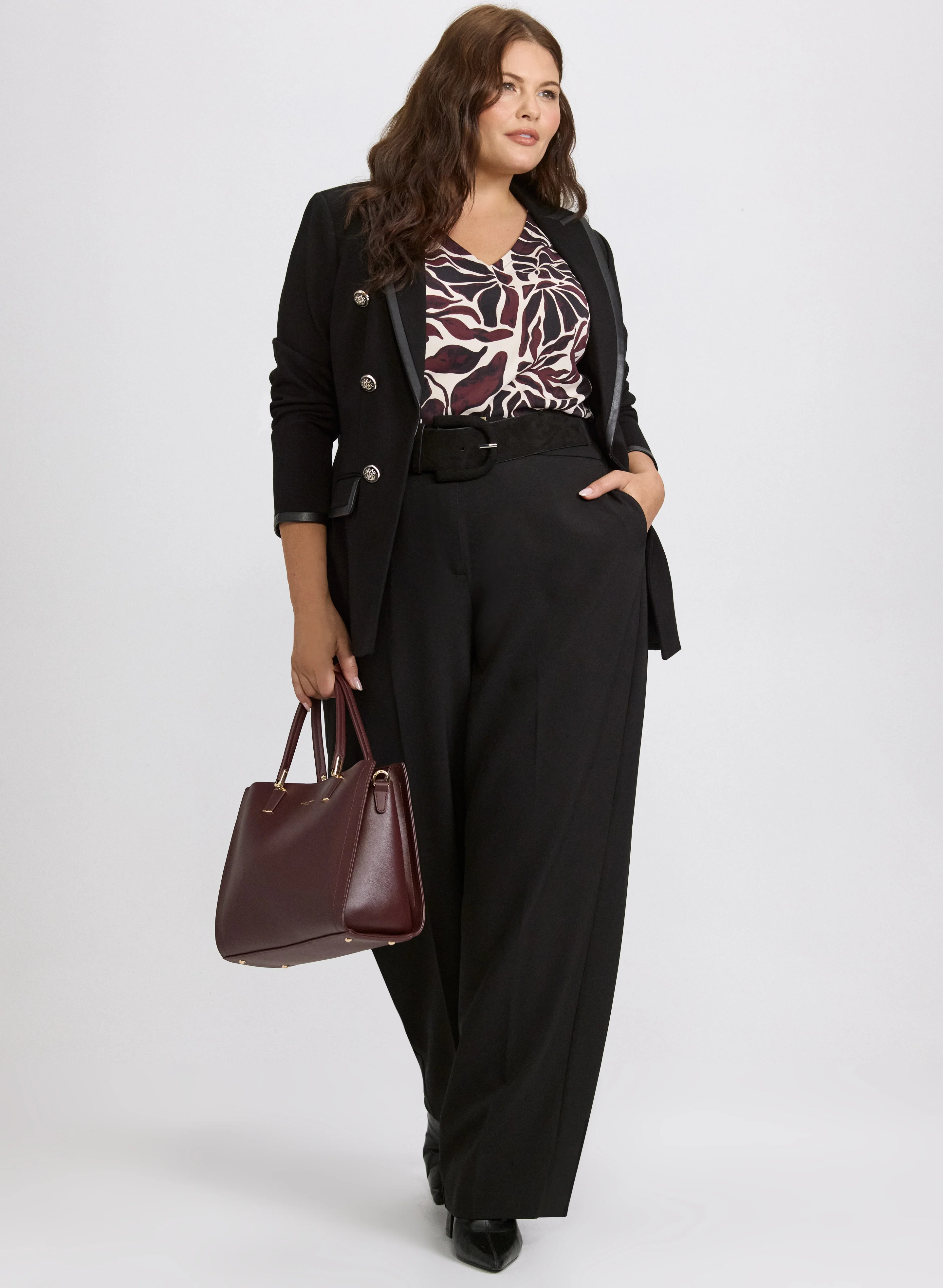 Vegan Leather Trim Blazer - Image 3