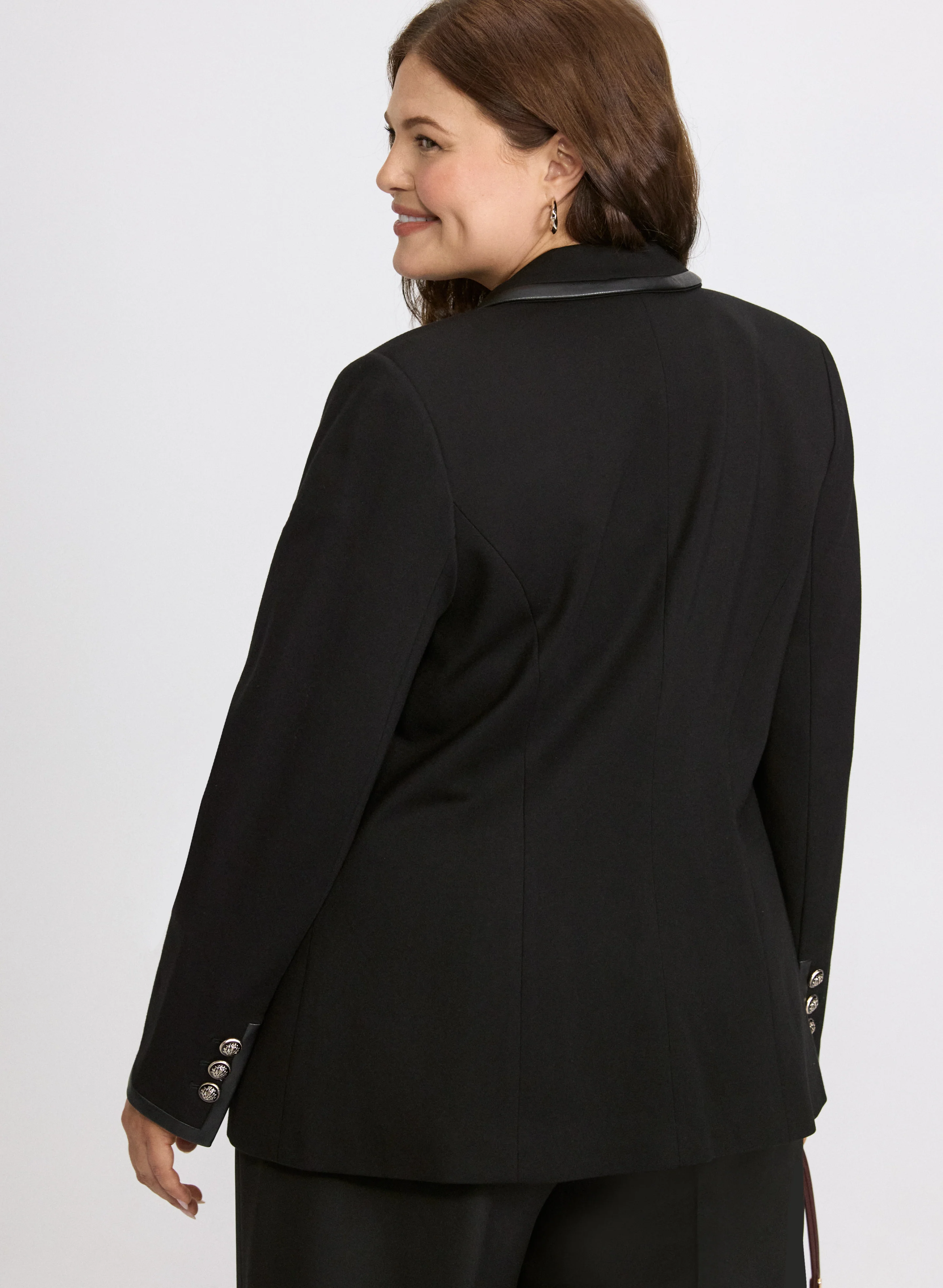 Vegan Leather Trim Blazer - Image 4