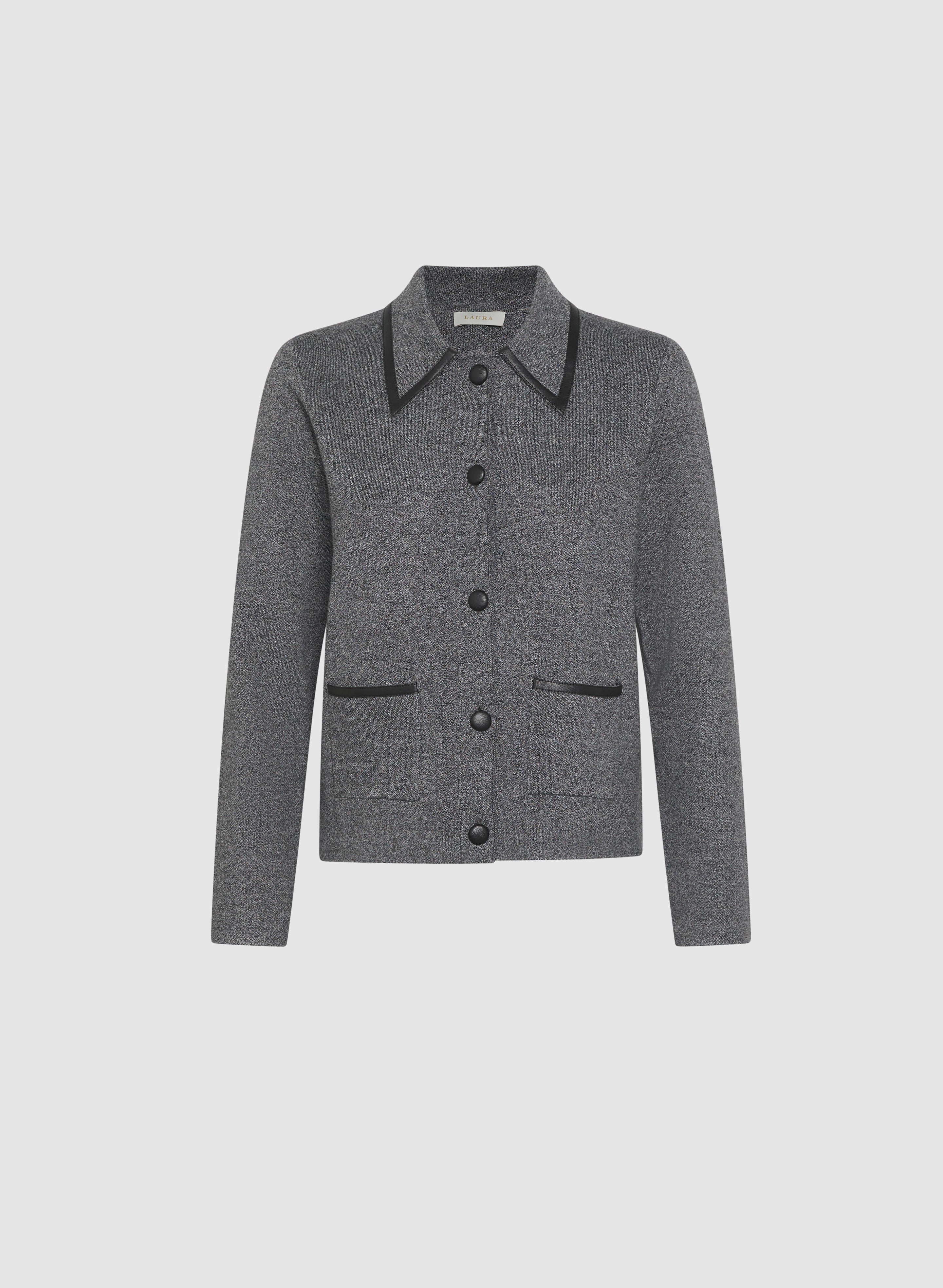 Vegan Leather Trim Cardigan - Image 6