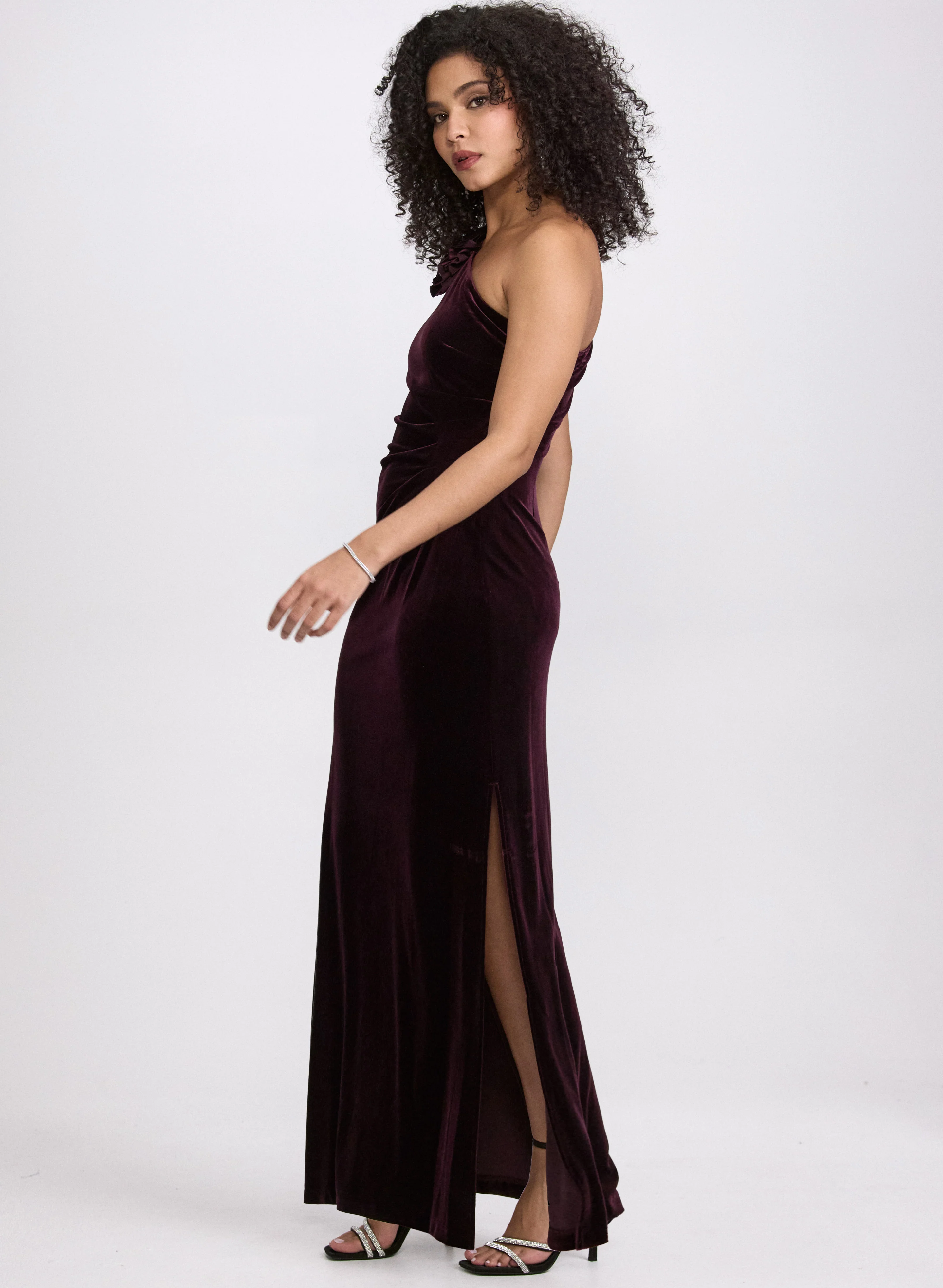 Velvet One-Shoulder Dress - Image 3