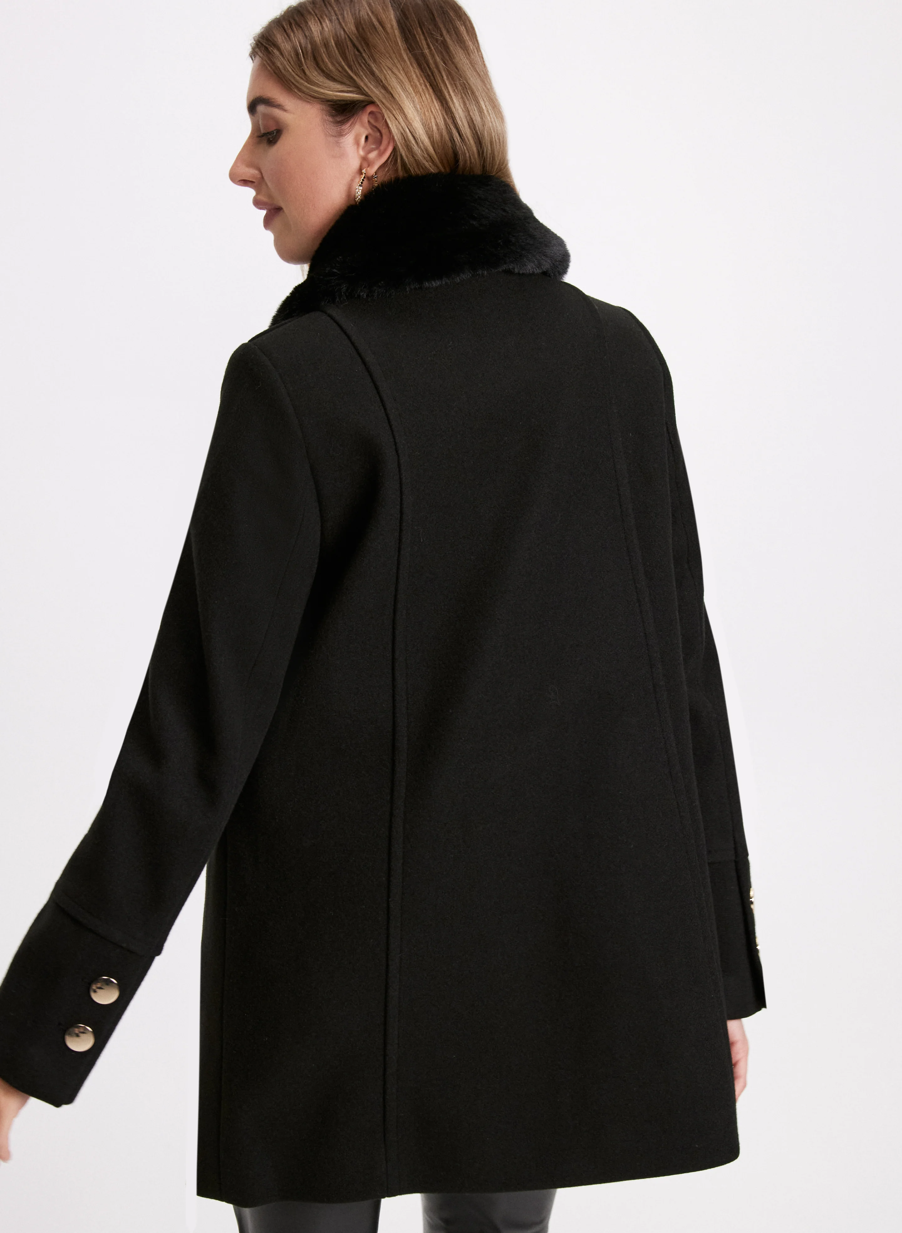 Wool-Blend Faux Fur Collar Coat - Image 4