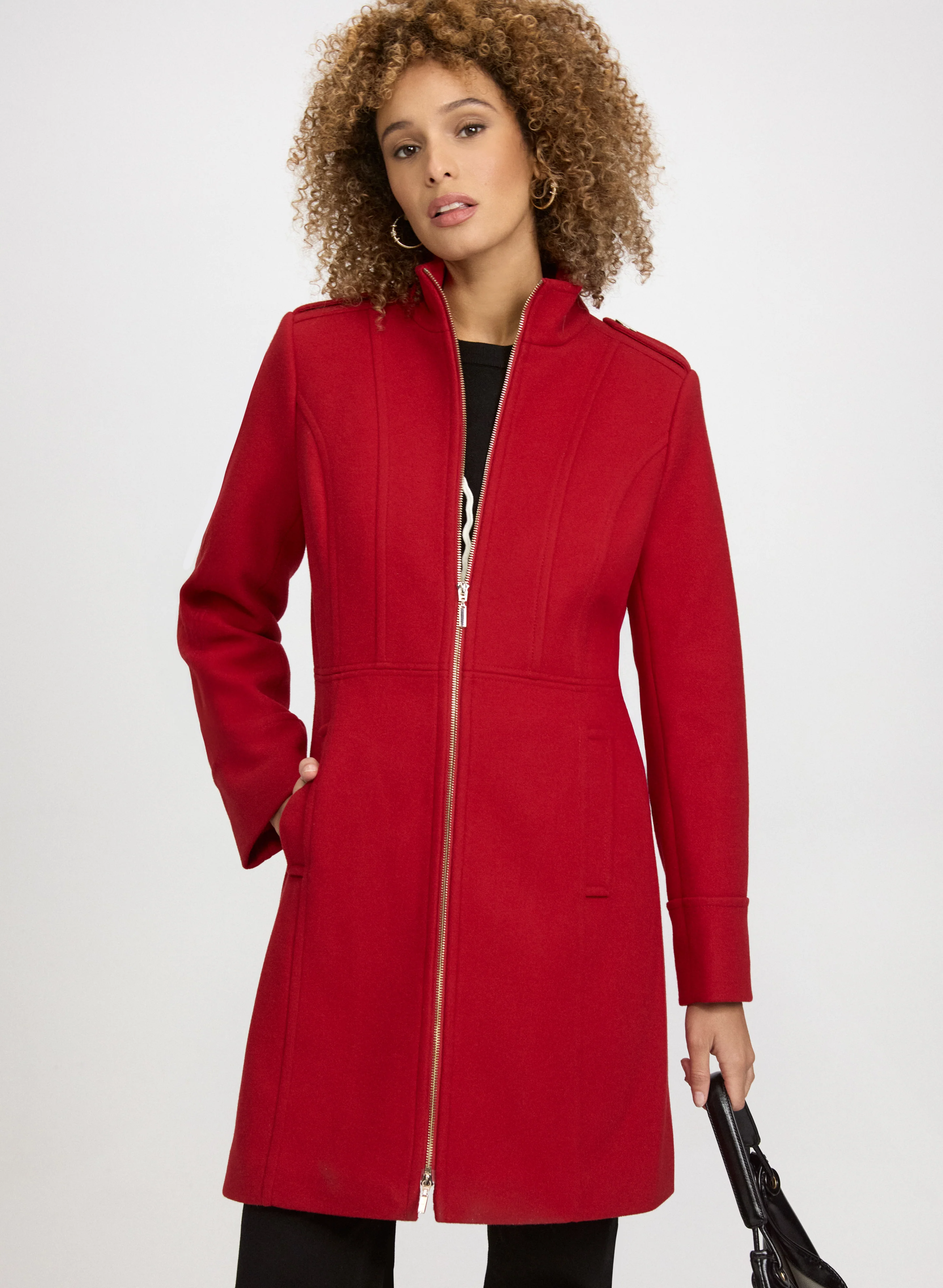 Zip Front Wool-Blend Coat